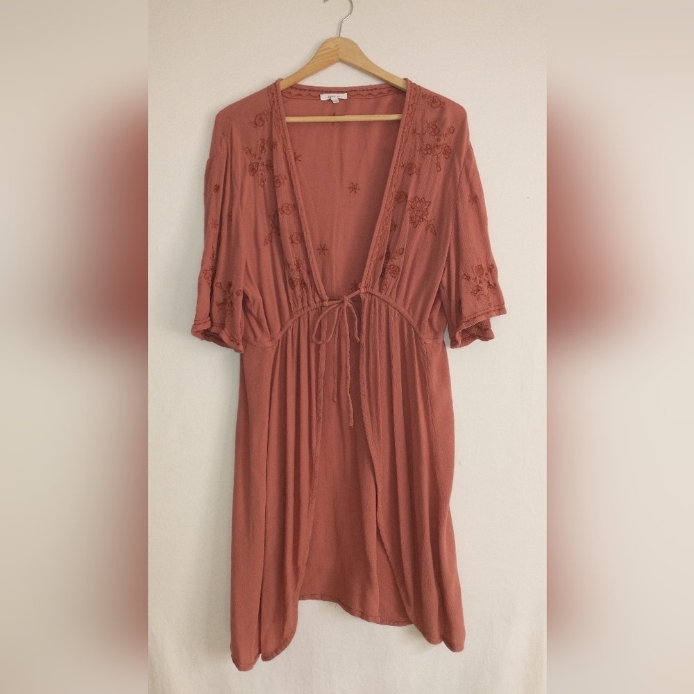 Maurices Dusty Rose Embroidered V-Neck Blouse